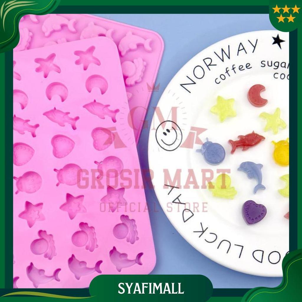GM Isi 32 Cetakan Puding Kue Coklat Gummy Jelly Permen Yupi Agar Nugget Fondant Silikon Motif Ocean 