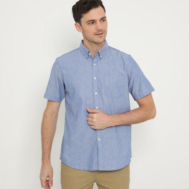 Platini Kemeja Pria Polos Oxford Pendek Dusty Blue 1069