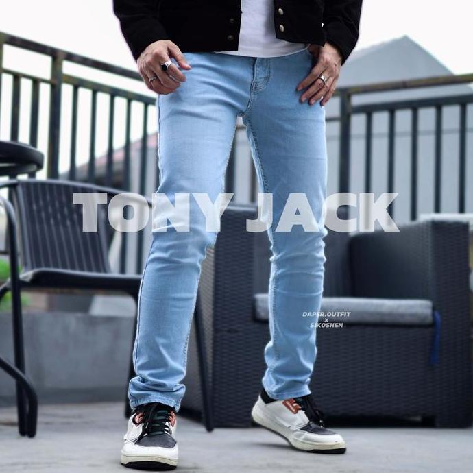 Celana Jeans Pria Tony Jack Slimfit High Quality Soft Melar Nyaman Biru Muda Wash