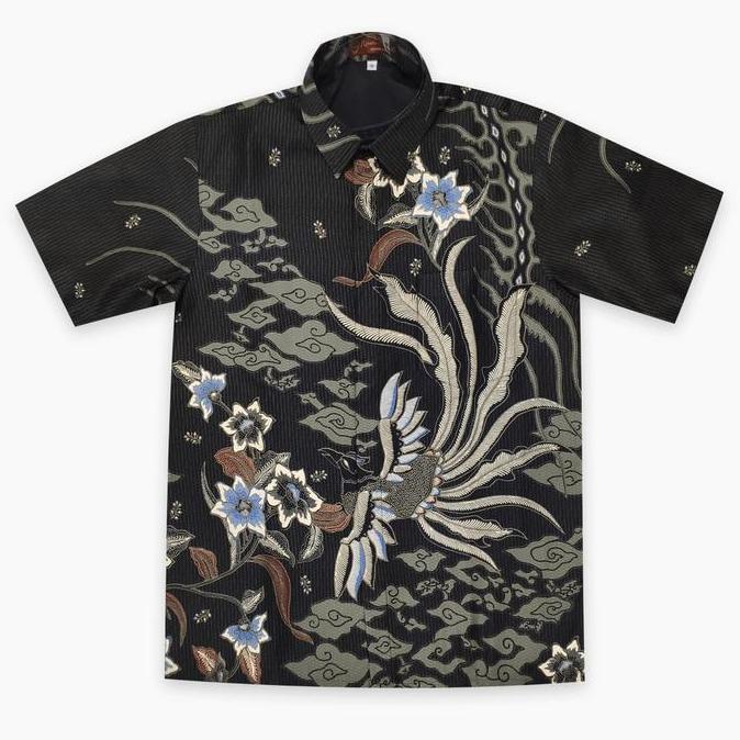 DE47 Kemeja batik pria lengan pendek bahan dobby ukuran M L