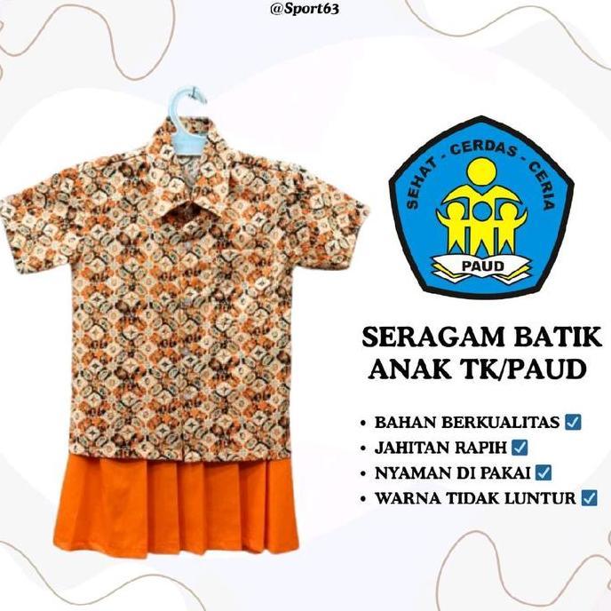 Seragam Batik Anak Tk/Paud/Stelan Batik Anak Tk/Paud/Satu Set Baju Batik Anak Tk/Paud/Seragam Batik 