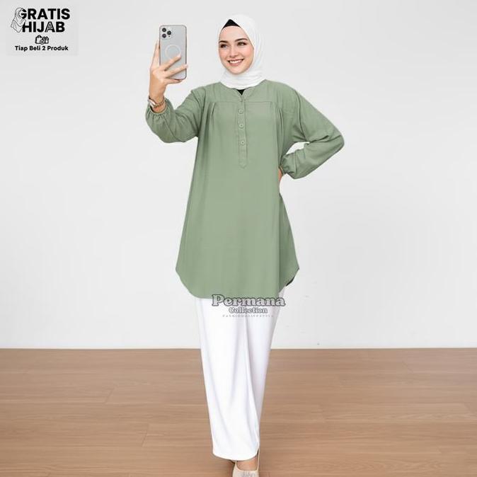 Polos Blus Atasan Wanita Jumbo Lengan Panjang Rayon Viscose Nyaman Anti Luntur untuk Busana Muslim D