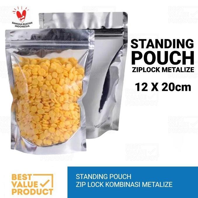 (PACK) STANDING POUCH KOMBINASI ZIPLOCK METALIZED ALUMUNIUM FOIL 12x20
