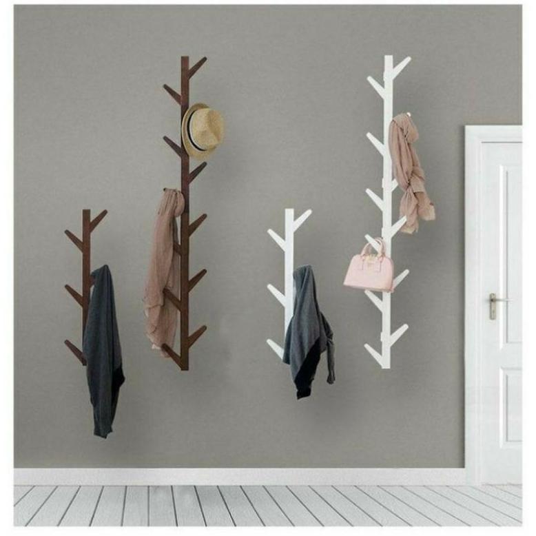 Gantungan baju dinding hanger kayu holder topi handuk kayu