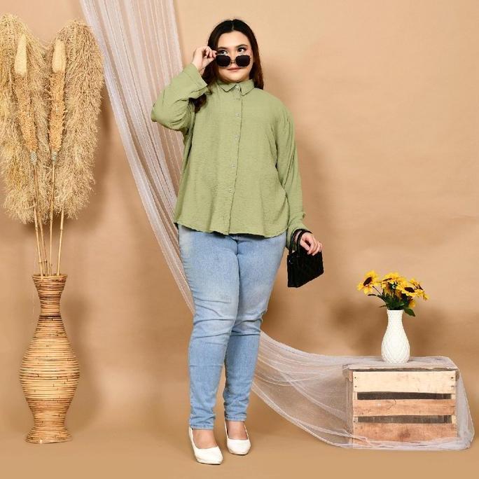 Yula Kemeja Hem Wanita Jumbo Bahan Kringkel
