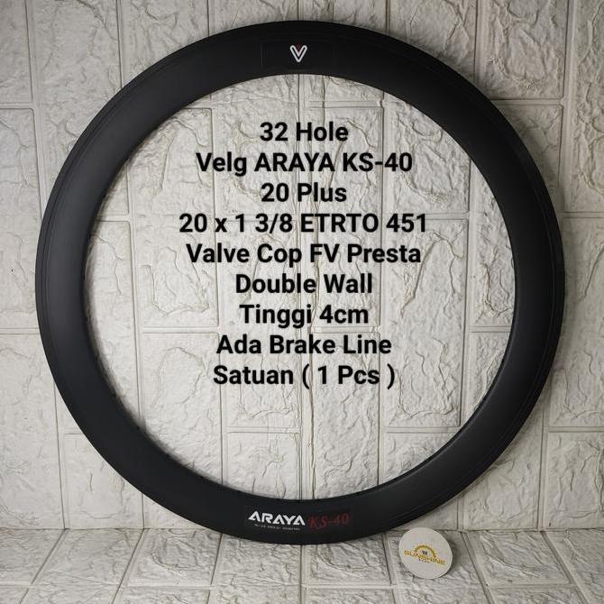 Rims Velg 20 Plus 451 ARAYA KS40 Rim 20x1 3/8 Sepeda Lipat Seli Minivelo Double Wall Tinggi 4cm Brak
