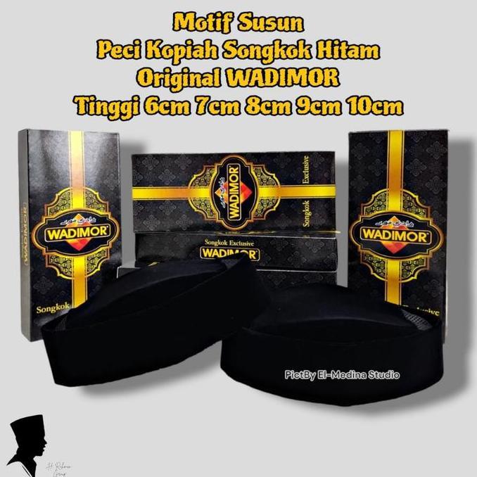 New Wadimor Peci Kopiah Hitam Motif Susun Ac Tinggi 6cm 7cm 8cm 9cm 10cm Muslim Songkok Dewasa Bordi