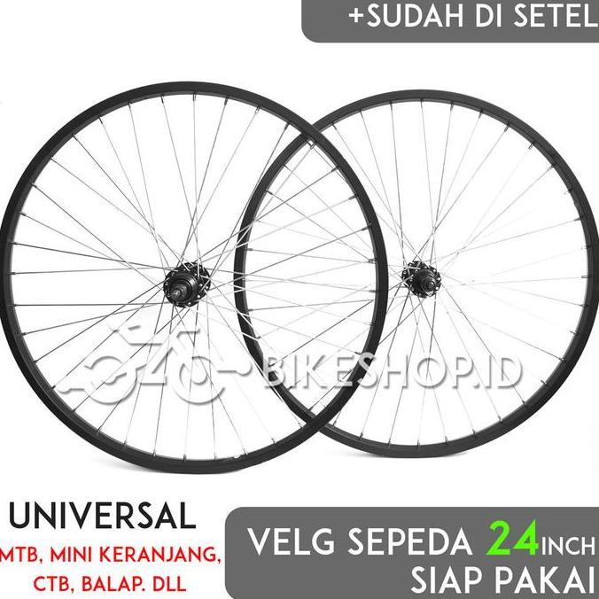 Velg Set Sepeda 24 inch Alloy Hitam Depan / Belakang Rims Roda Siap Jadi Wheelset | High Quality
