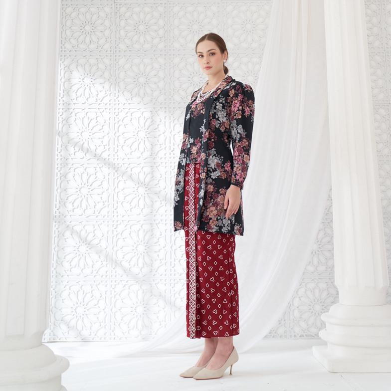 Recommended Kebaya Kutubaru Tunik Floral /Kutubaru Modern Hitam/Kebaya Jumputan Solo /Baju Wisuda/ B