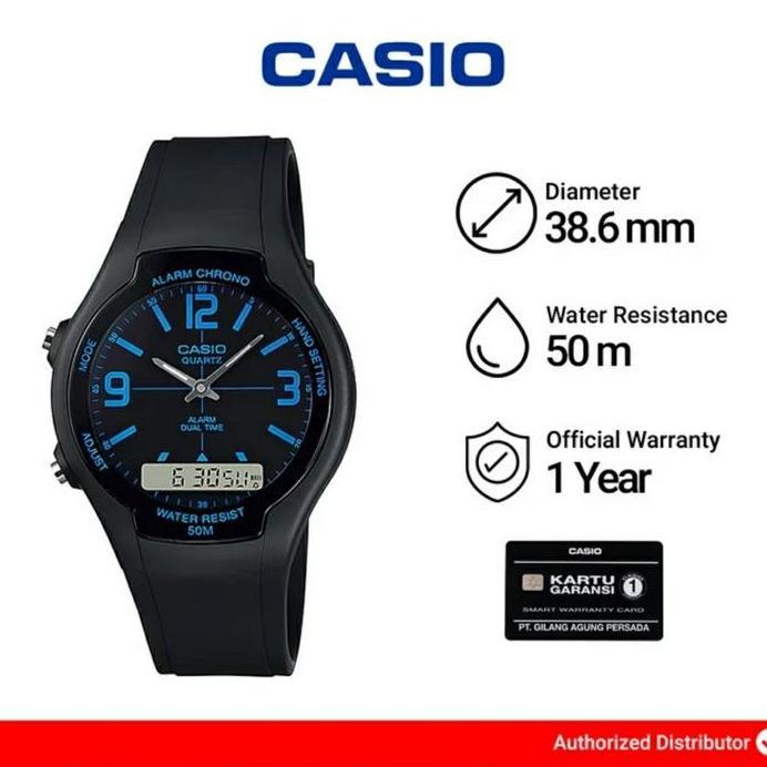 New JAM CASIO ORIGINAL AW90H AW-90H-2B JAM CASIO PRIA DIGITAL KARET