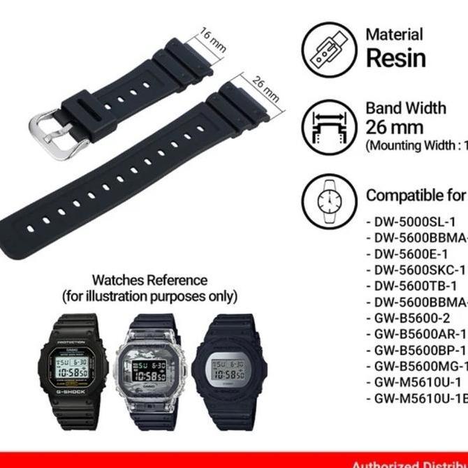 New Tali Strap DW-5600SKC / GW-B5600 / GW-B5600AR / GW-B5600BP / GW-B5600MG / GW-M5610U 26mm Black R