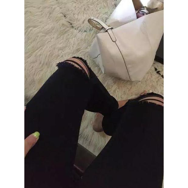 UPFRADE STYLE  Celana Jeans Sobek Pria Hitam - Ripped Jeans - Silet 1 Lutut - Pria UPFRADE STYLE 