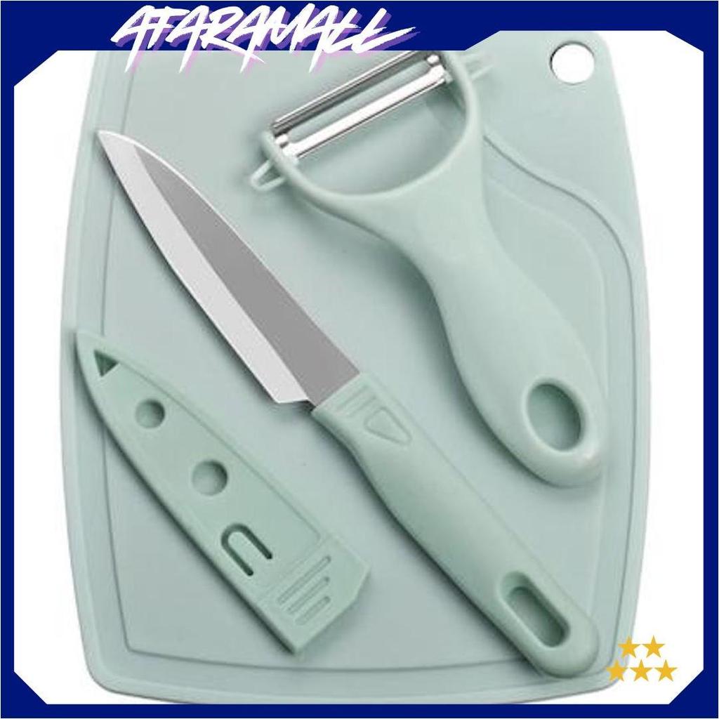 Pisau Set Talenan 3 In 1 / Pisau Set Talenan Pisau Pengupas Buah Sayur Dapur Serbaguna / Pisau Set T