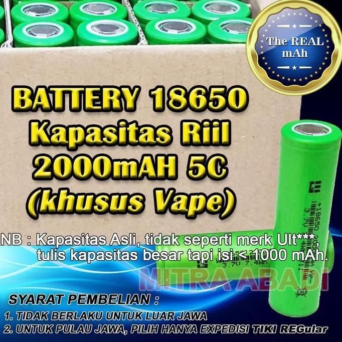 YOGSIXO Baterai/Batre/Battery 18650 Kapasitas Riil 2000 mAh 5C (Khusus VAPE)