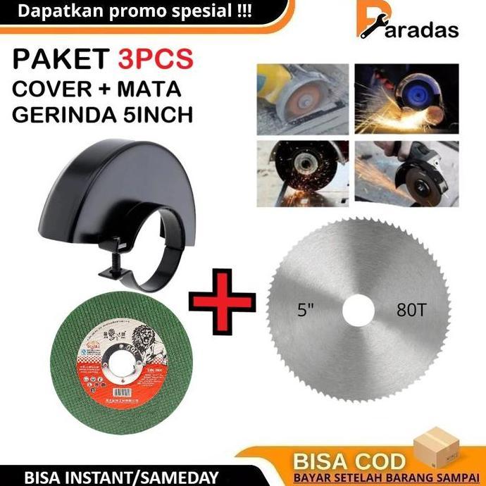 IYLBISC Paket Safety Cover Pelindung Mata Gerinda 5inch + Mata Gerinda Kayu 5inch & Mata Potong Besi