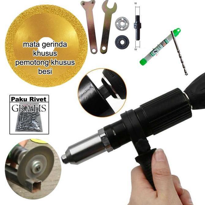 IYLBISC paket adaptor bor jadi gerinda + konektor bor tang rivet elektrik otomatis bahan besi + mata