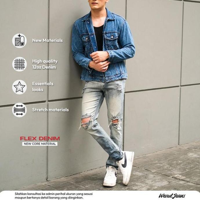 Weird Jeans - Vintage Blue Celana Jeans Pria Skinny Slimfit melar