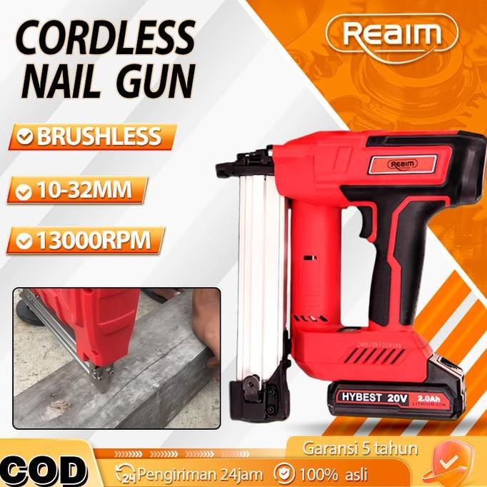 REAIM NailGun Paku Tembak Listrik Paku Tembak Baterai Cordless NailGun Alat Paku Tembak Brushless 10