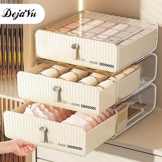 TERLARIS Dejavu Rak Laci Serbaguna Pakaian Dalam Kaos Kaki Underwear Storage Box Cream Kotak Tempat 