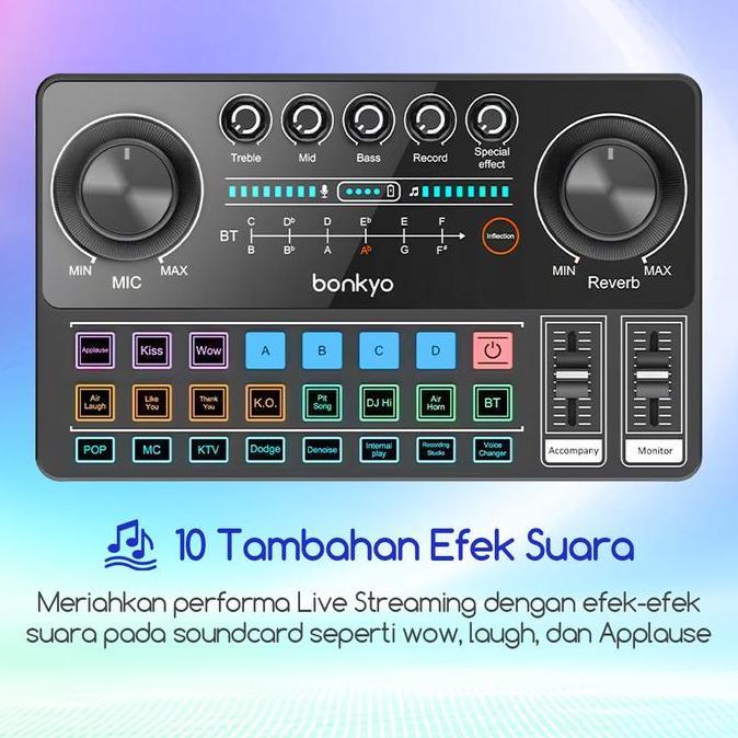 barkisanshop - bonkyo paket peralatan streaming lengkap: sound card f999neo + mikrofon m100 neo + he