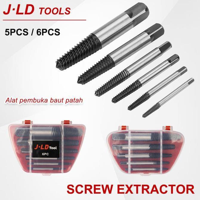 JLD Alat pembuka baut patah 5pcs/6pcs Screw extractor Set mata bor pembuka baut patah alat pembuka b