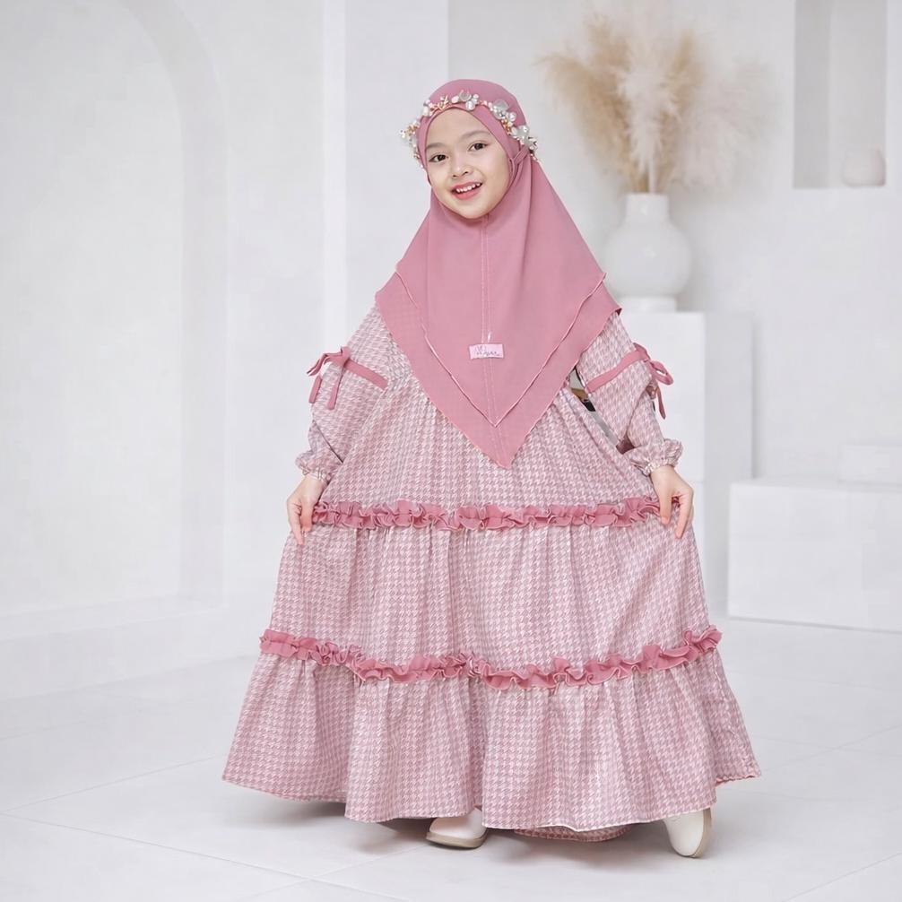 100% Aman Femes Alifah Dress Kids Gamis Muslim Anak Perempuan Knit Ceruty Babydoll