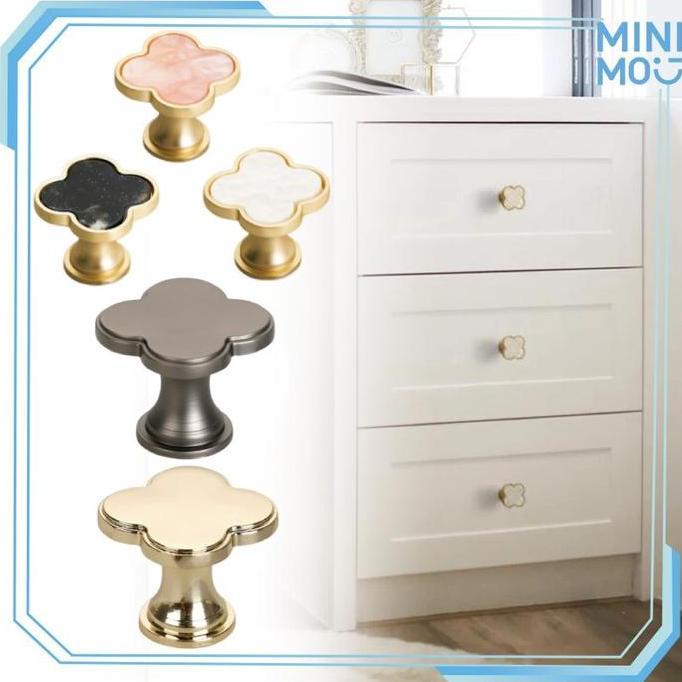 OVMIDEX Tarikan Pintu Lemari Marble Handle Knop Laci Pegangan Daun Semanggi untuk Interior dan Furni