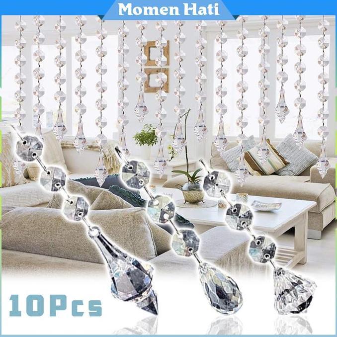 SASCALA 10Pcs Tirai Manik Kristal Kaca Tirai Manik Kristal Mengkilap Tirai Crystal Acrylic