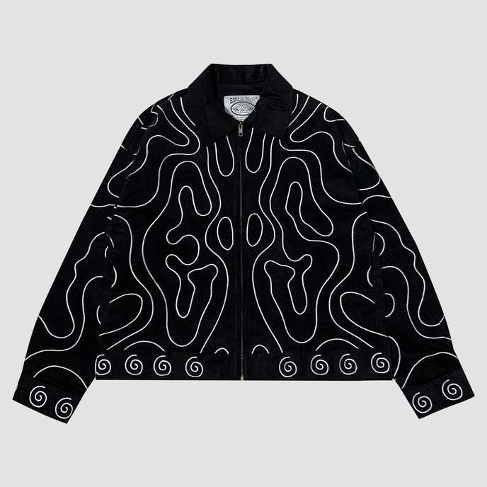 EVILSPIRIT JACKET CORDUROY - OPALINA BLACK UNISEX Zipper Pria Jaket Tebal Cowok Casual Panjang