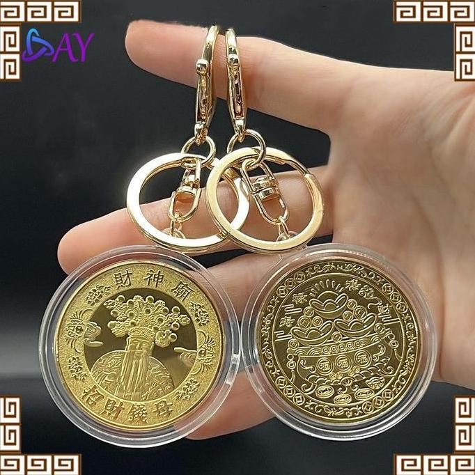 JARAGGE Gantungan Kunci Dewa Rejeki Goldcoin Koin Keychain Ornamen China Money Amulet Asli PROTOK
