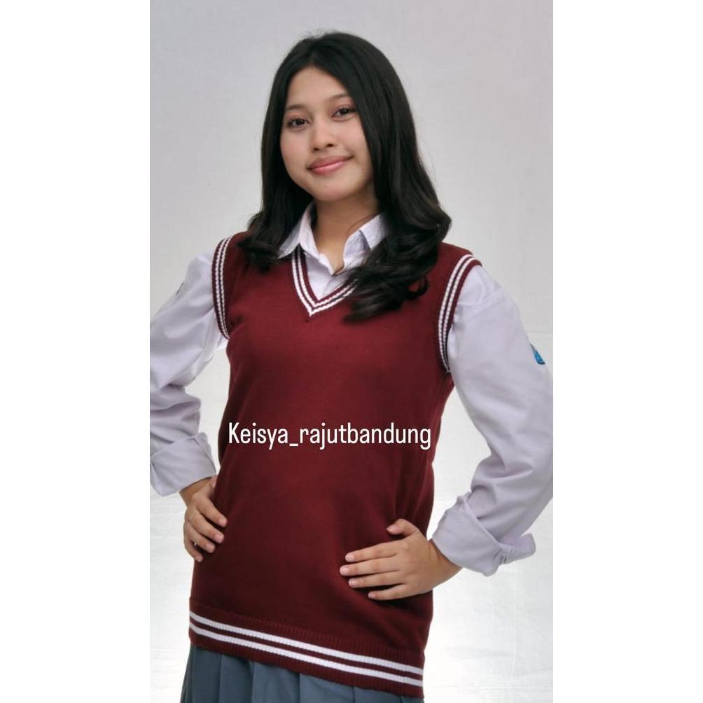 PROMO keisya vest rompi rajut knit list korea  bahan tebal premium/seragam sekolah SMP/SMA/kantor/un