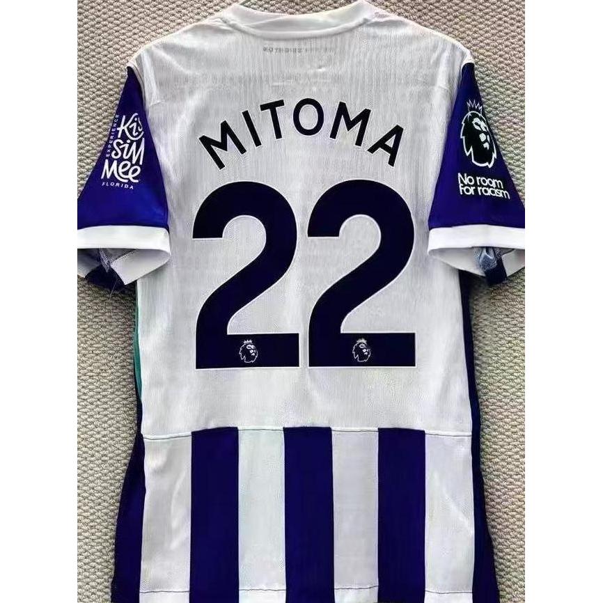 Jersey kandang Brighton versi pemain 2526 Liga Premier,nomor 22, Kaoru Mitoma, seragam sepak bola bi