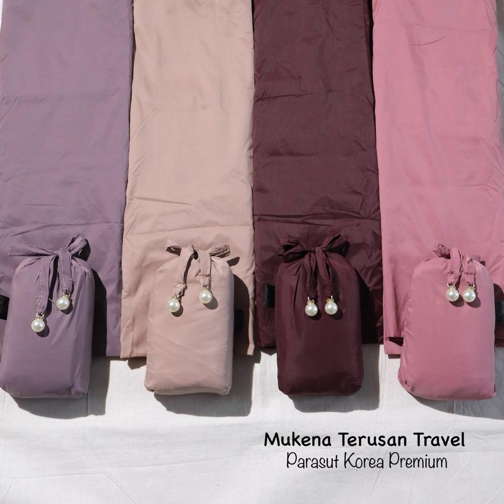 Diskon Full Set Mukena Terusan Traveling 2In1 Parasut Korea Premium + Sajadah Traveling Motif Kashme