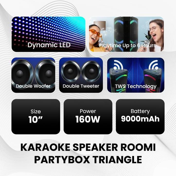 Roomi Partybox Triangle 10 Inch Karaoke Speaker 4X Sound Power Full Bass Treble Wireless Bluetooth S