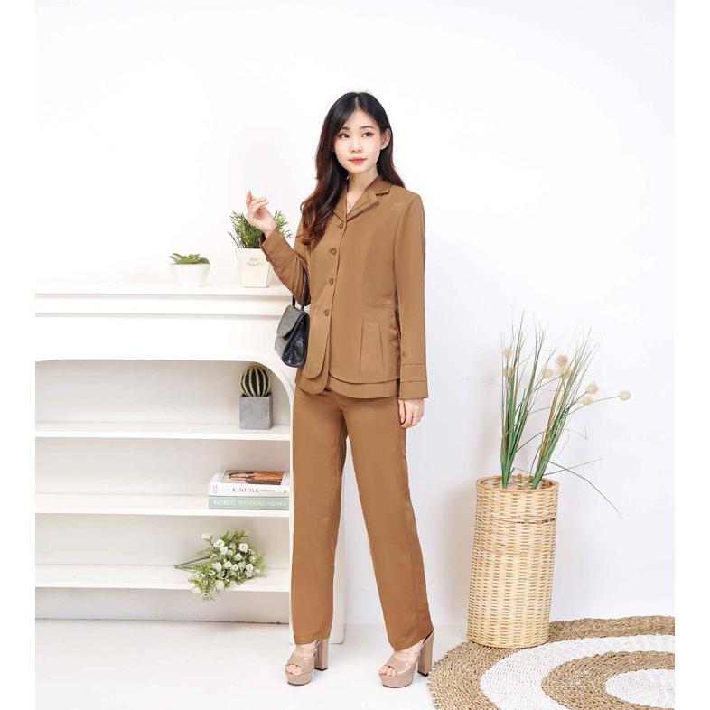 Best Seller (Lynelle Collection) Jas Blazer Wanita Warna Khaky Tua/Pemda Aceh/Coklat Tua Stelan Cela