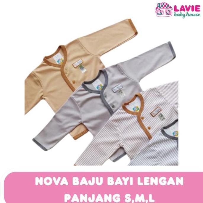 Nova Baju Bayi Kancing Panjang Brown Grey Size S M L - Lavie Baby House