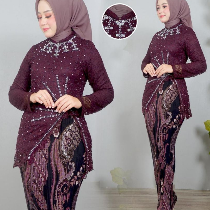 PROMOO!! ONE SET KEBAYA MEWAH ELEGAN BAJU KONDANGAN WISUDA MODERN  SETELAN KEBAYA CALISTA TUNIK BRUK