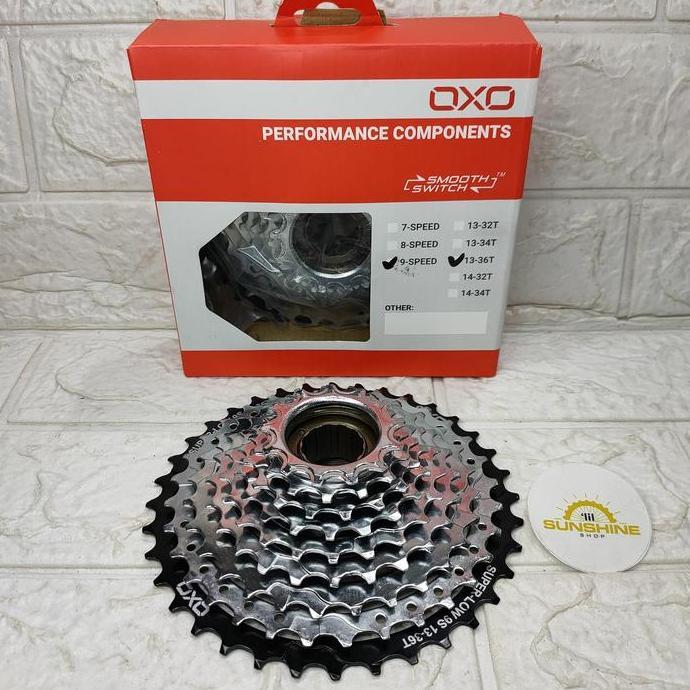 Gir Sprocket FREEWHEEL 9 Speed 13-36T OXO DRAT ULIR Tumpuk Susun Megarange CHROME BLACK Sepeda MTB F