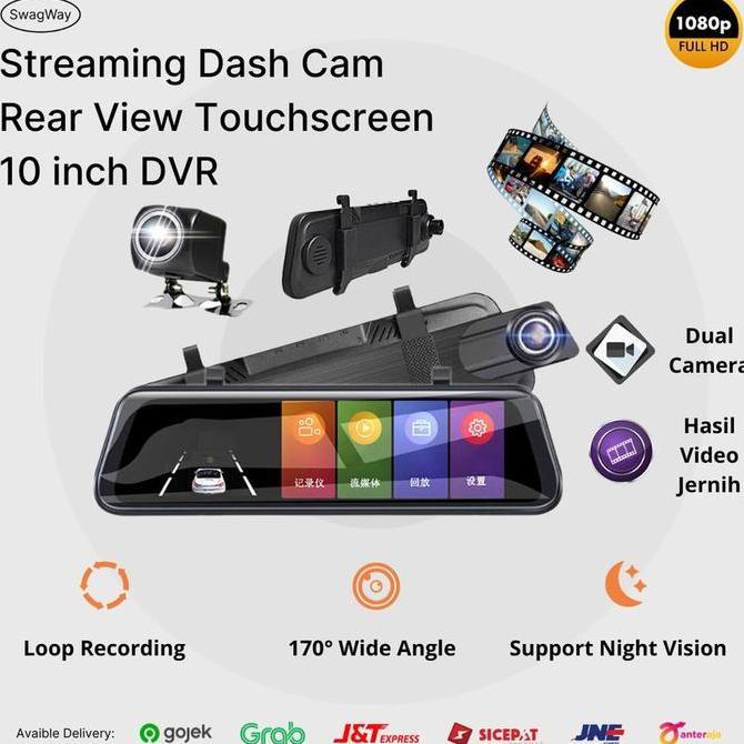 Kaca Spion LCD Kamera Mundur Parkir Mobil Rekam 10 Inch Touchscreen
