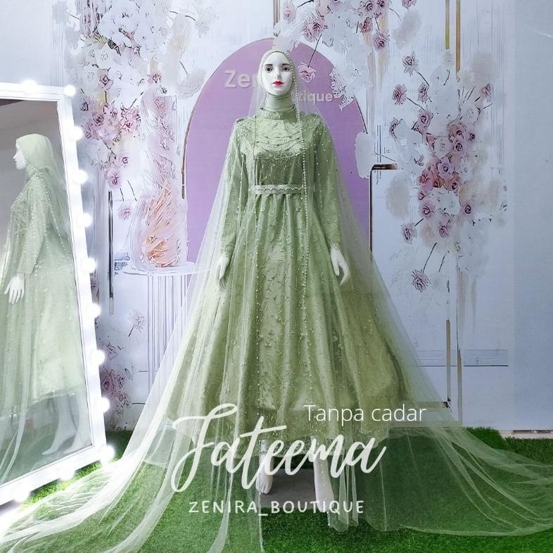 Free Ongkir Wedding Dress Fateema Set Gaun Pengantin Muslimah Syari Mewah Elegant Free Veil Pasmina 