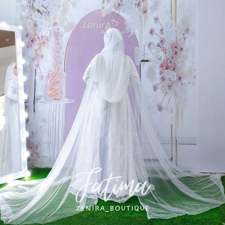 Diskon Wedding Dress Fateema Set Gaun Pengantin Muslimah Syari Mewah Elegant Free Veil Pasmina Cadar