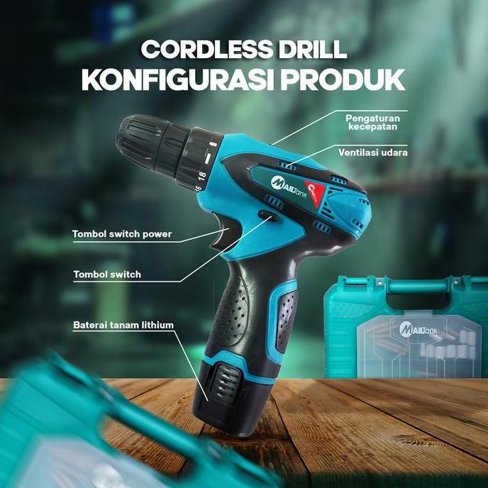 Sale {Live} Mailtank Sh191 Mesin Bor Baterai Cordless Drill 12V Mailtank , Bor Cas 2 Baterai