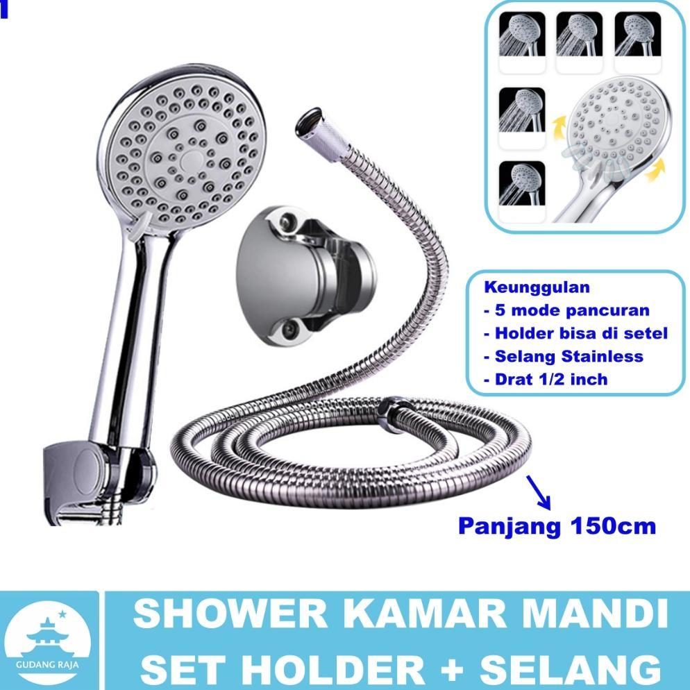 Shower Kamar Mandi Satu Set Selang Hand Shower Stenlis Stainless Kran Keran Air Head Shower