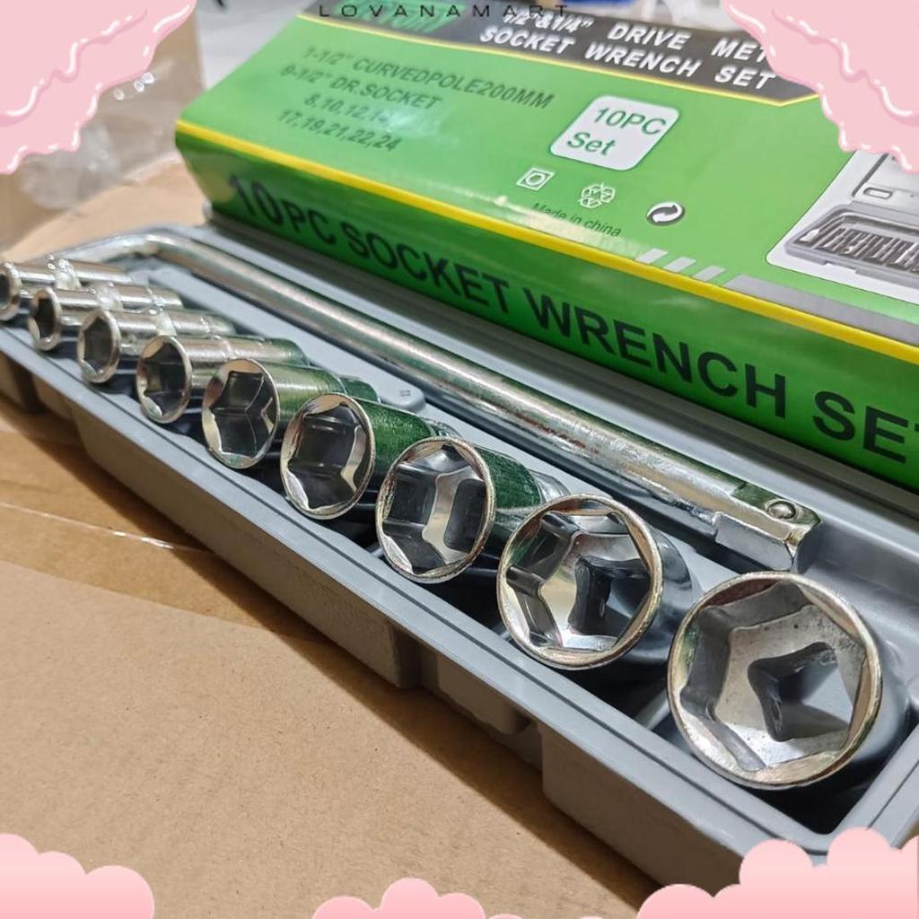 Special Price Kunci Shock Sok Set 10Pcs Ktp 1/2 "6 Pt Ukuran 8 - 24Mm - Kunci Socket Wrench Set 10 P