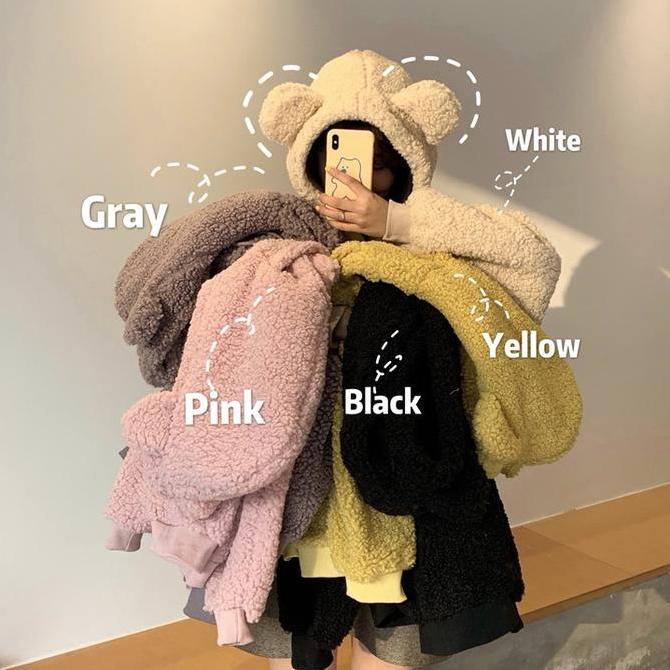 KJA-15 jaket luaran wanita import korea big size bulu beruang winter murah