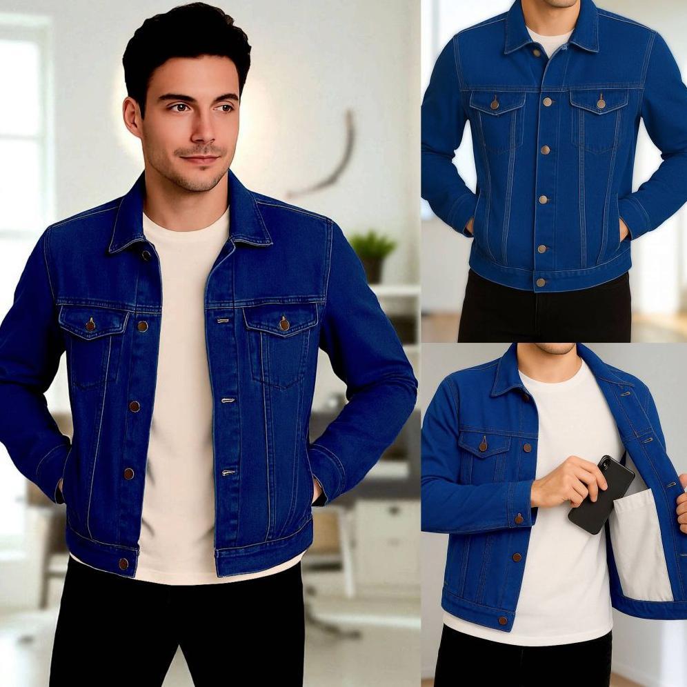 KUALITAS SUPER JAKET JEANS PRIA DENIM COWOK KEREN DISTRO TERBARU BAHAN TEBAL UKURAN JUMBO MURAH MOTO