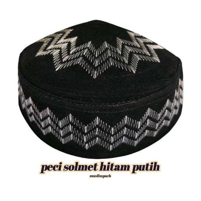 Ready stock MF peci songkok solmet bordir /kopiah uje dewasa Muslim Pria Hitam Motif Nyaman Lembut H