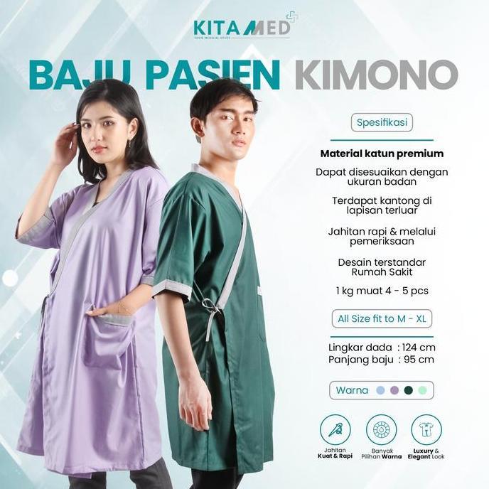 Baju Pasien Rawat Inap Unisex Kimono Rumah Sakit Pria Wanita AS
