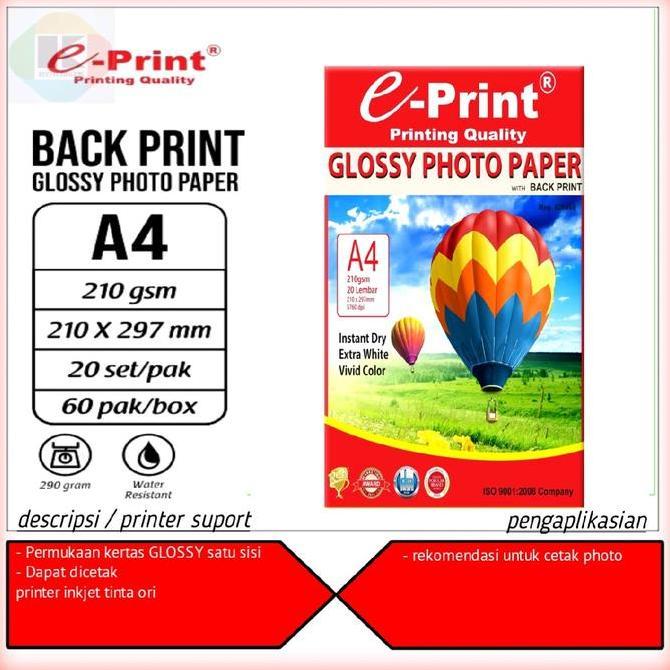 e print kertas foto glossy 210 gsm ukuran A4 paper Stationary foto glossy e print A4 watermark isi 2