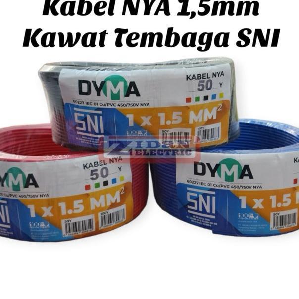 Kabel Listrik Nya 1,5Mm 50M Kawat Tembaga Sni Dyma / Kabel Nya 1,5 50 Meter / Kabel Tunggal Nya 1,5 